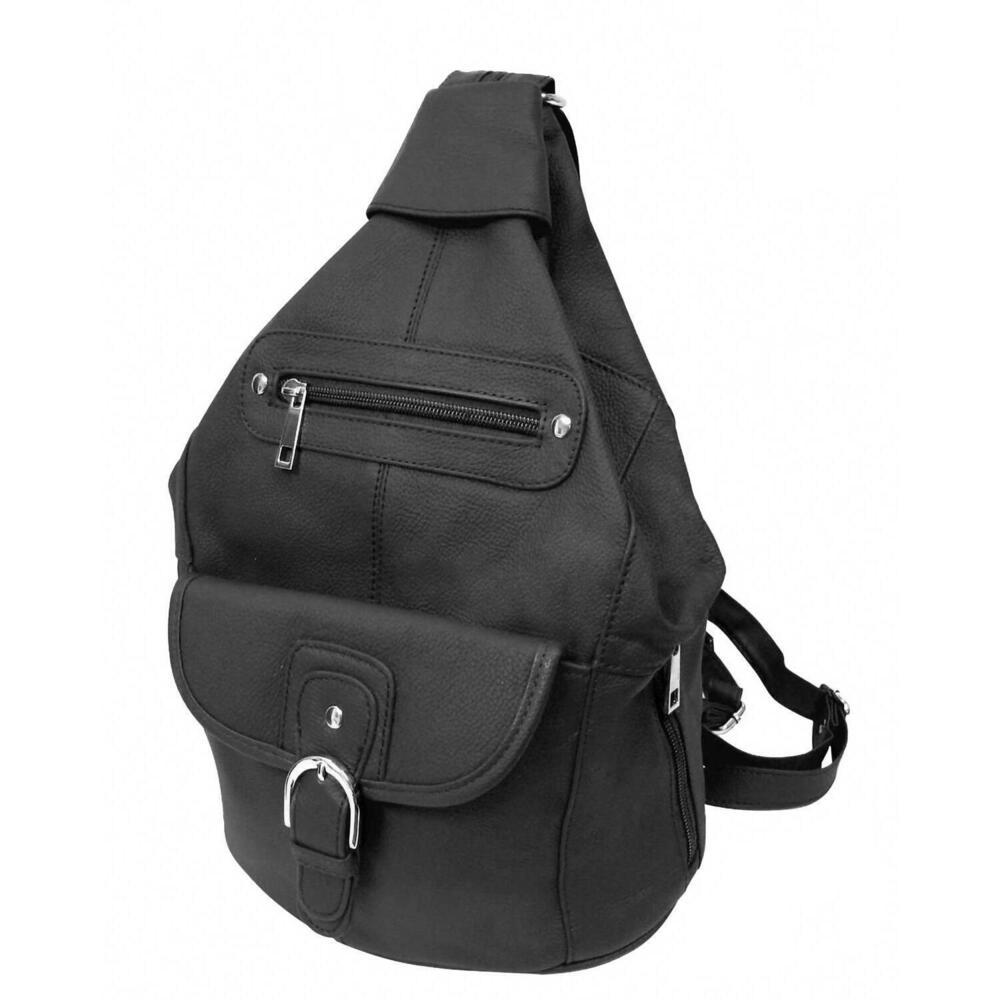 NEW ROMA LEATHERS women's leather backpack with multi compartments in black